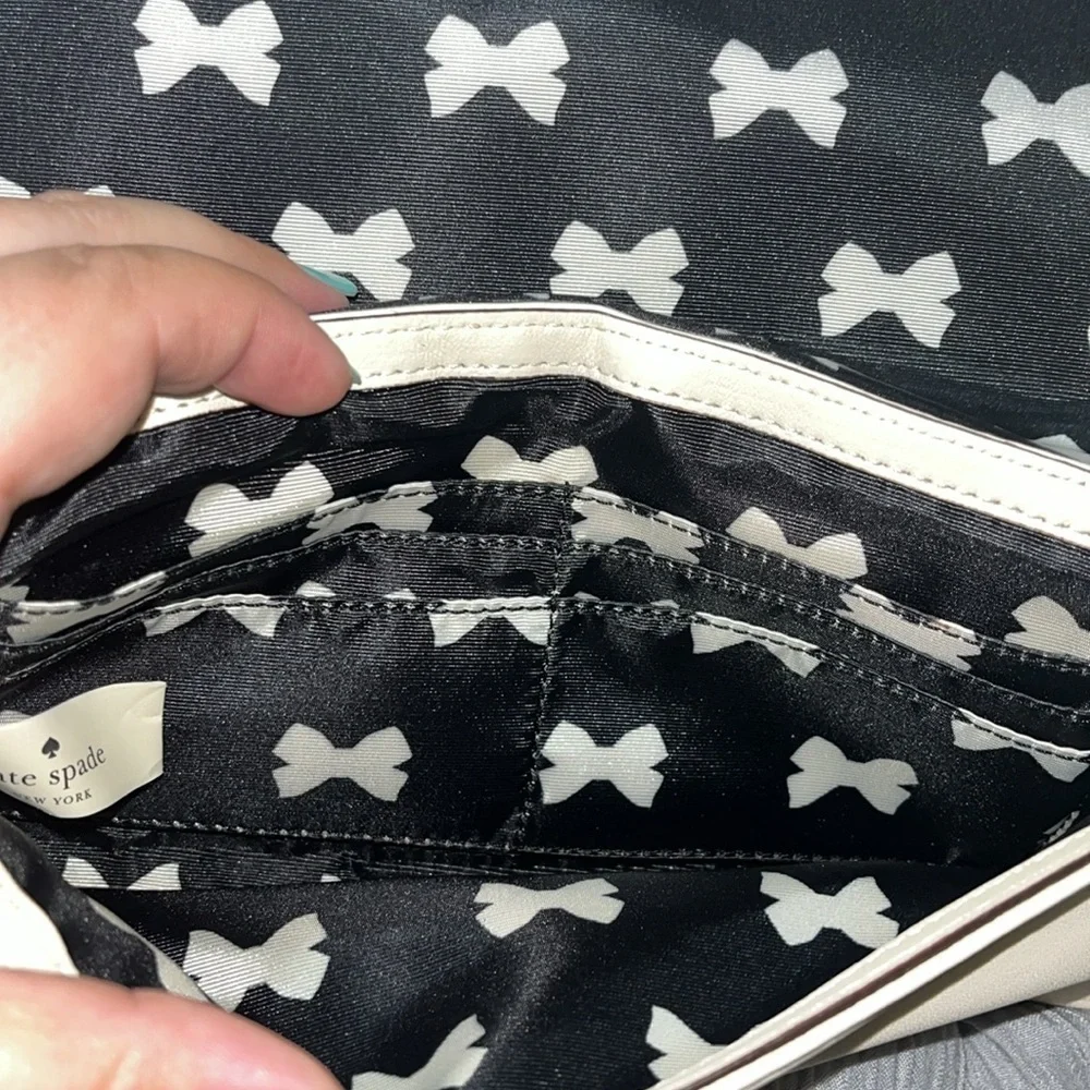 Kate Spade New York Cream Leather & Black Bow Tie Clutch